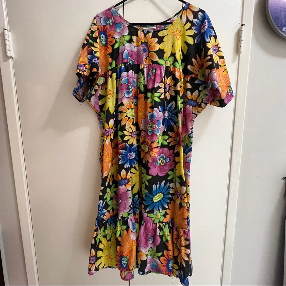 Vintage Tropical Colorful House Dress Mumu w/ Pockets